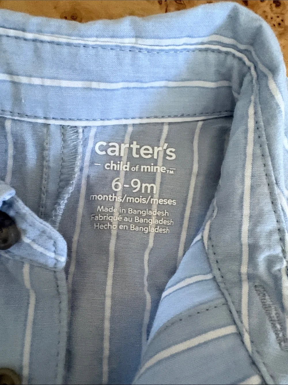 Carter's Blue and White Striped Button Romper, 6-9 mo